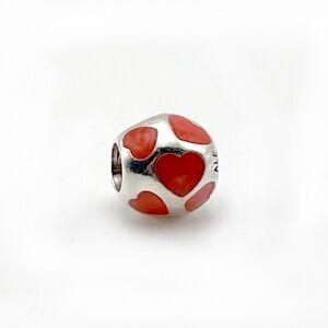 Love You Red Enamel Hearts Bead Charm  |  925 Sterling Silver  |  Vintage